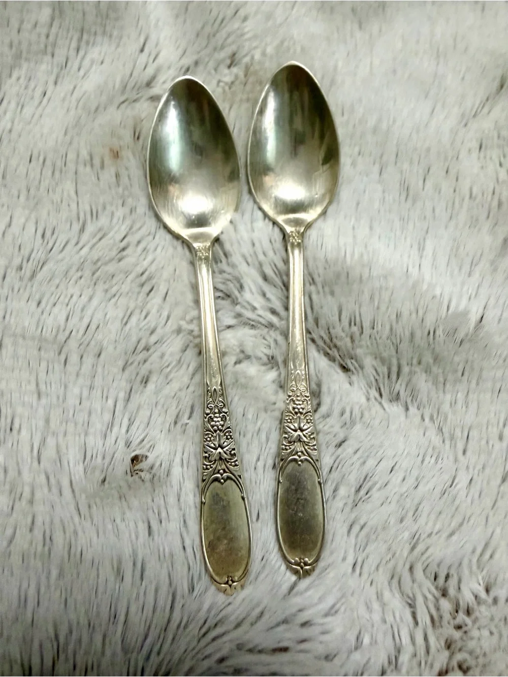 Vintage 1934 Roger’s & Son Burgundy Champagne Pattern Silverplate Teaspoons (2)